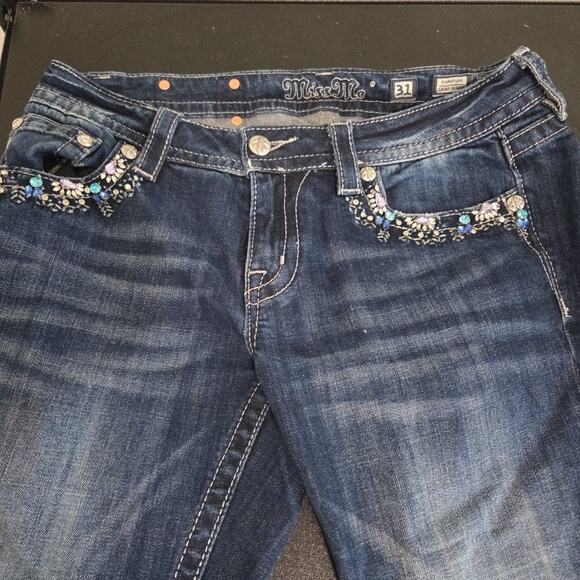 Miss Me Jeans Women's Size 31 Signature Crop Skinny Medium Blue Denim Bedazzled - Picture 1 of 7